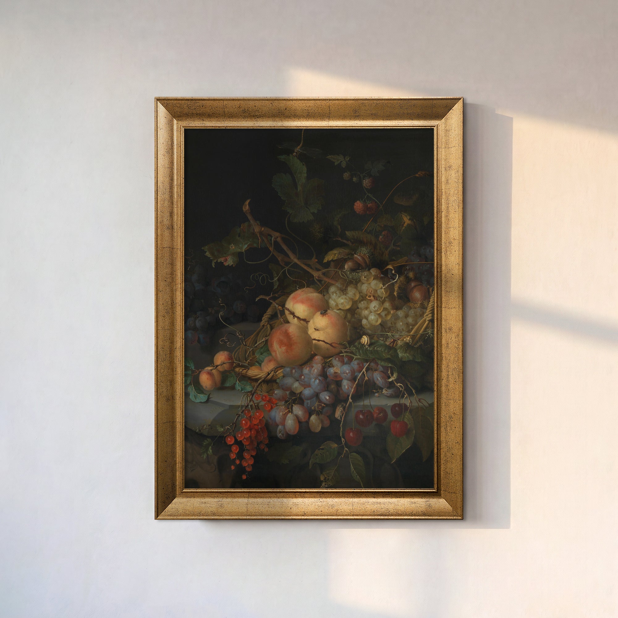 Koyu Zemin Meyve Natürmort Poster – Vintage Klasik Dekoratif Duvar Posteri
