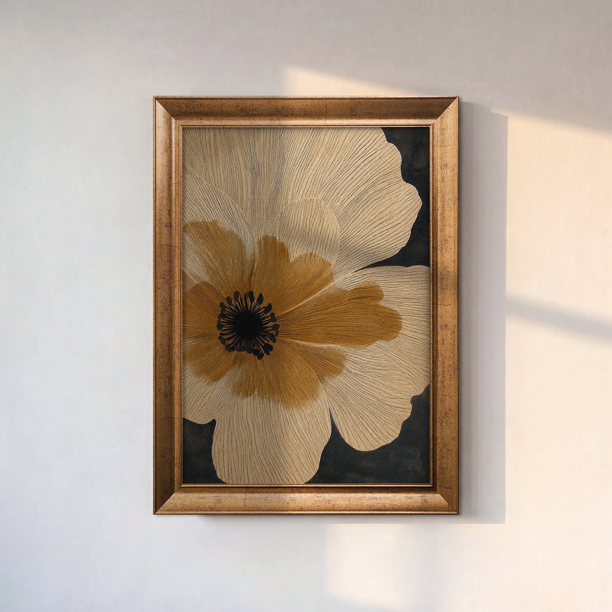 Gold Çiçek Detayı – Modern Botanik Kanvas Tablo