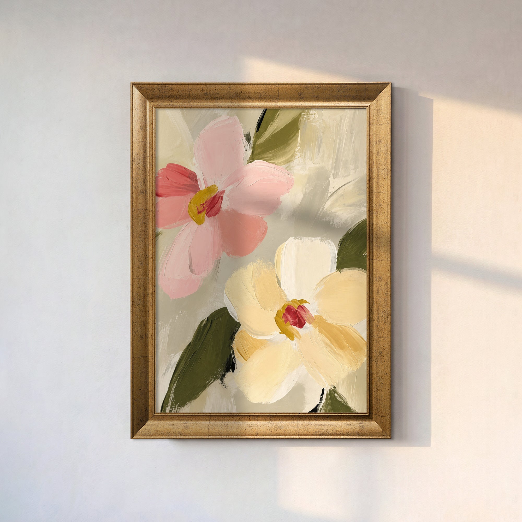 Pastel Çiçekler Kanvas Tablo – Modern Fırça Dokulu Floral Tablo