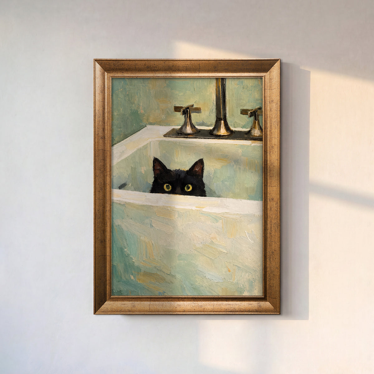 Küvette Meraklı Siyah Kedi Kanvas Tablo