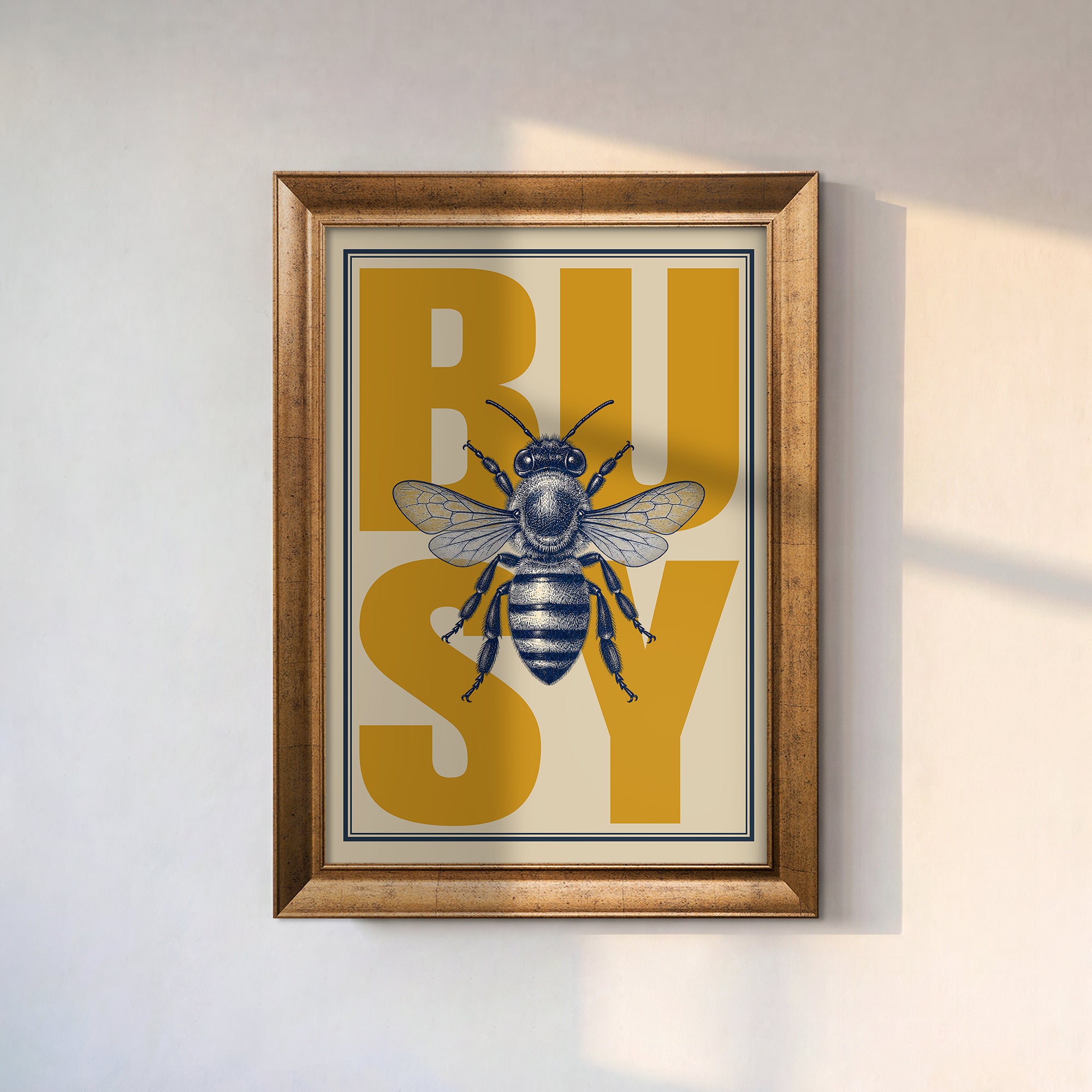 Busy Bee Kanvas Tablo – Arı Figürlü Retro Tipografik Duvar Sanatı