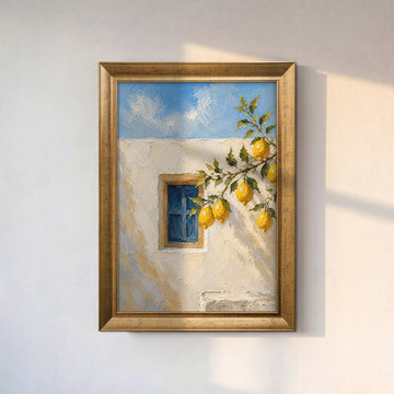 Mavi Pencere ve Limon Dalları Kanvas Tablo