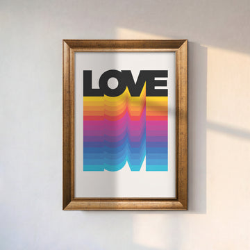 Love Rainbow Kanvas Tablo – Renkli Retro Tipografik Duvar Sanatı