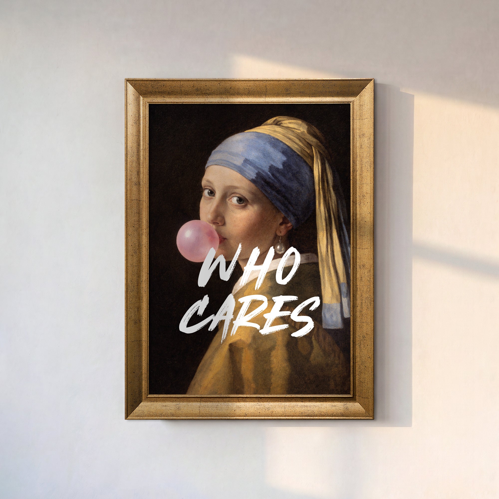 "WHO CARES" İnci Küpeli Kız Kanvas Tablo