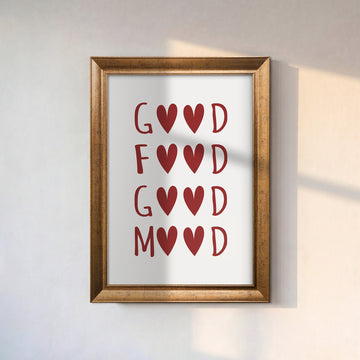 Good Food Good Mood Kanvas Tablo – Kalp Detaylı Tipografik Duvar Sanatı
