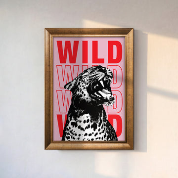 WILD Leopar Kanvas Tablo – Pembe Kırmızı Pop Art Duvar Sanatı