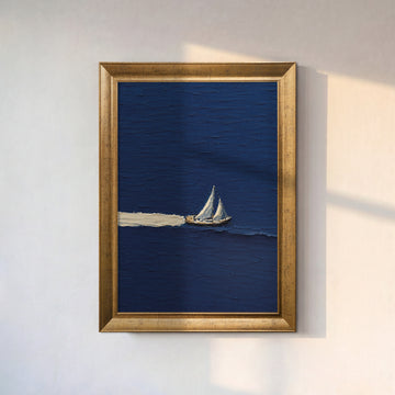 Lacivert Yelkenli Kanvas Tablo – Minimal Deniz Temalı Modern Dekoratif Duvar Tablosu