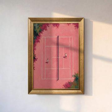 Pembe Tenis Kortu Kanvas Tablo – Modern Spor Temalı Dekoratif Tablo
