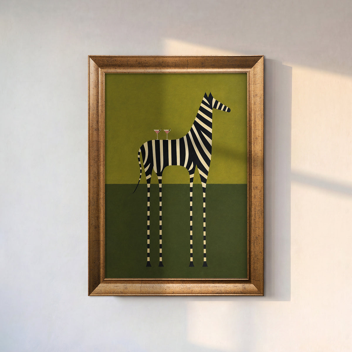 Yeşil Zeminde Zebra Figürü Kanvas Tablo