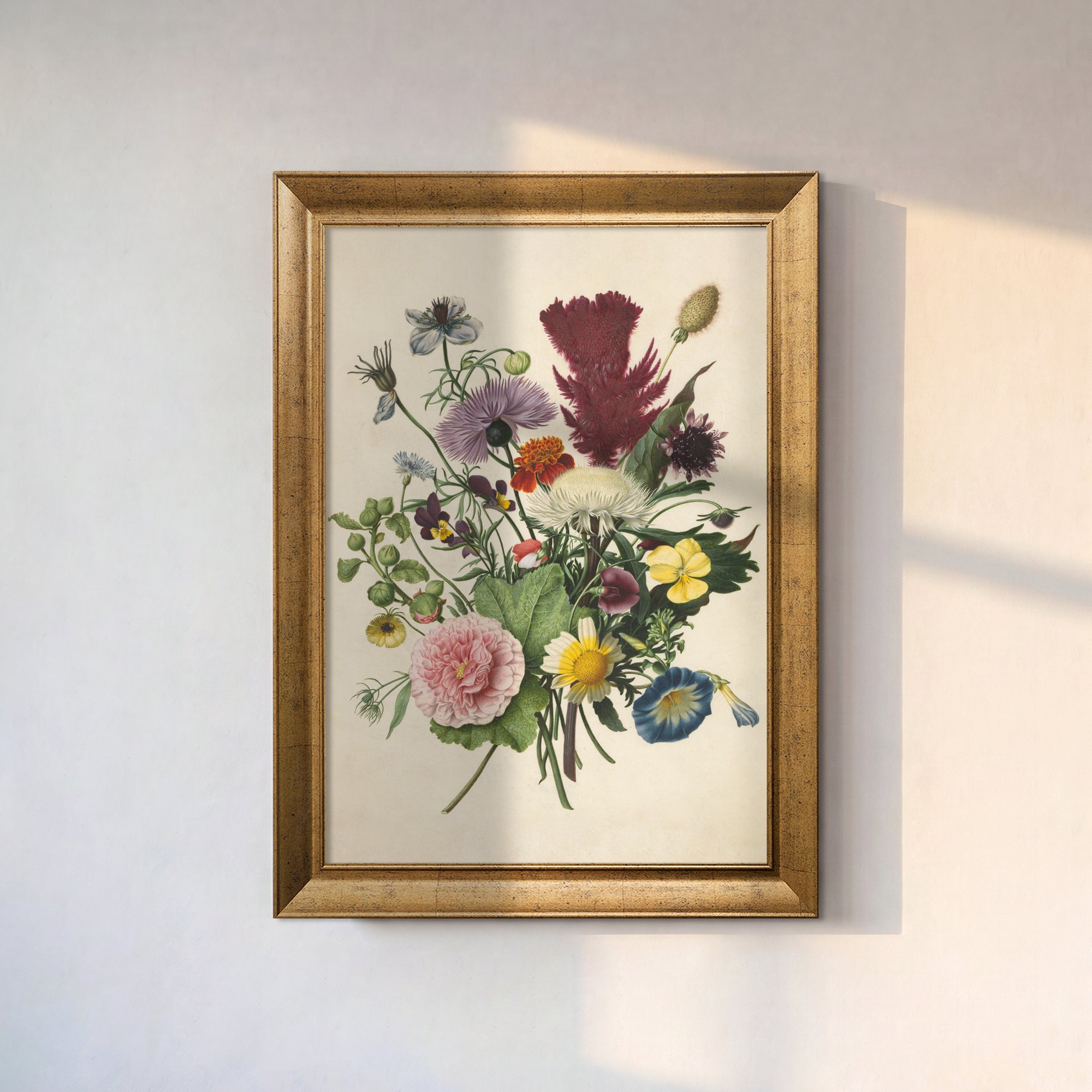 Vintage Kır Çiçekleri Kanvas Tablo – Botanik Buket Dekoratif Duvar Tablosu