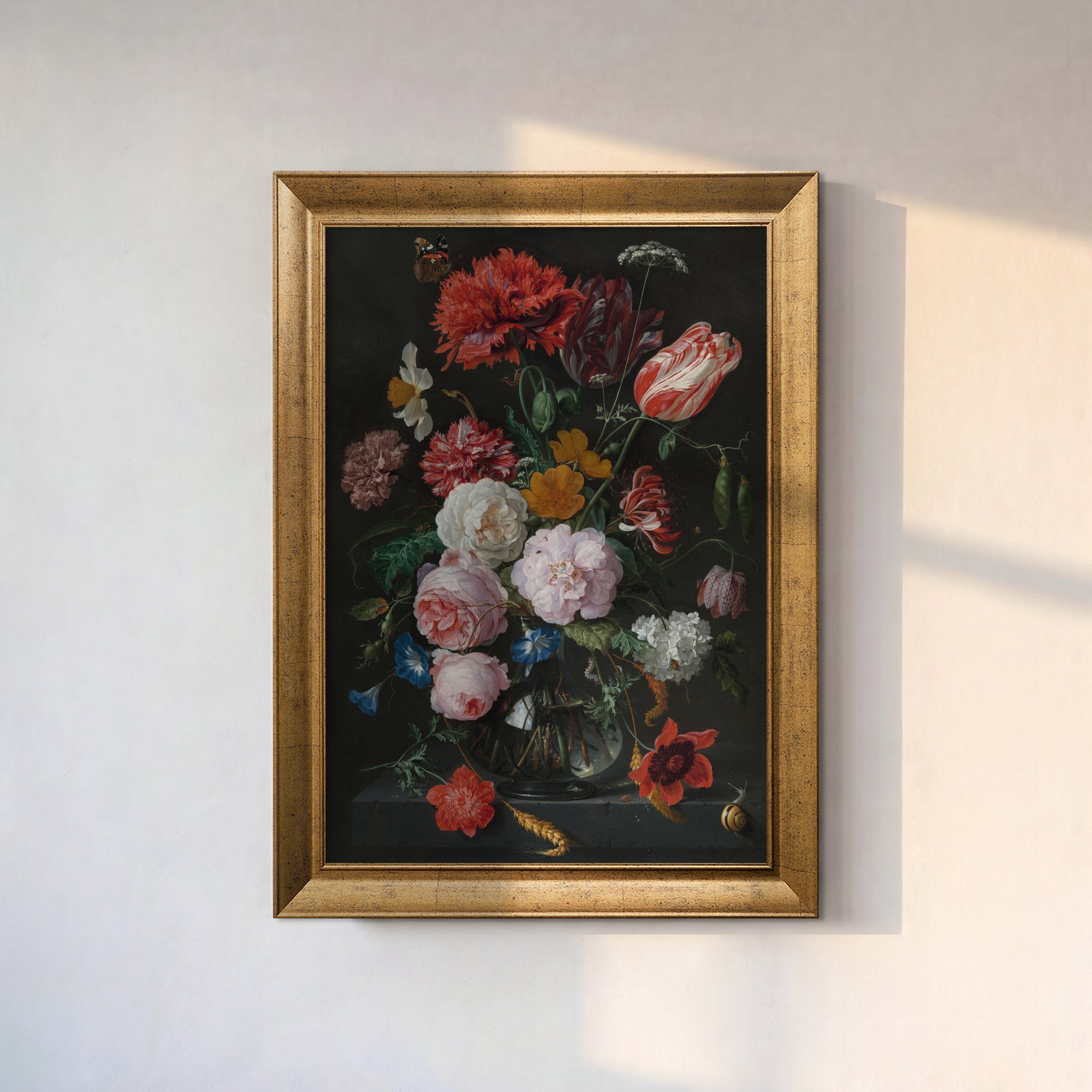 Koyu Zemin Çiçek Buketi Poster – Vintage Floral Dekoratif Duvar Posteri