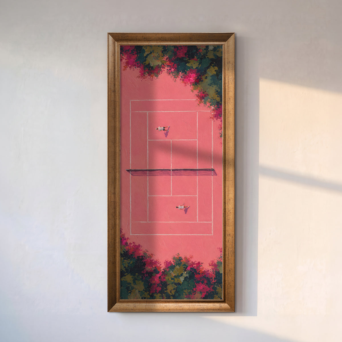 Pembe Tenis Kortu – Büyük Dikey Panoramik Kanvas Tablo