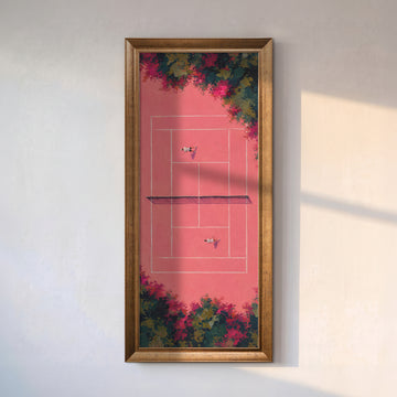 Pembe Tenis Kortu – Büyük Dikey Panoramik Kanvas Tablo