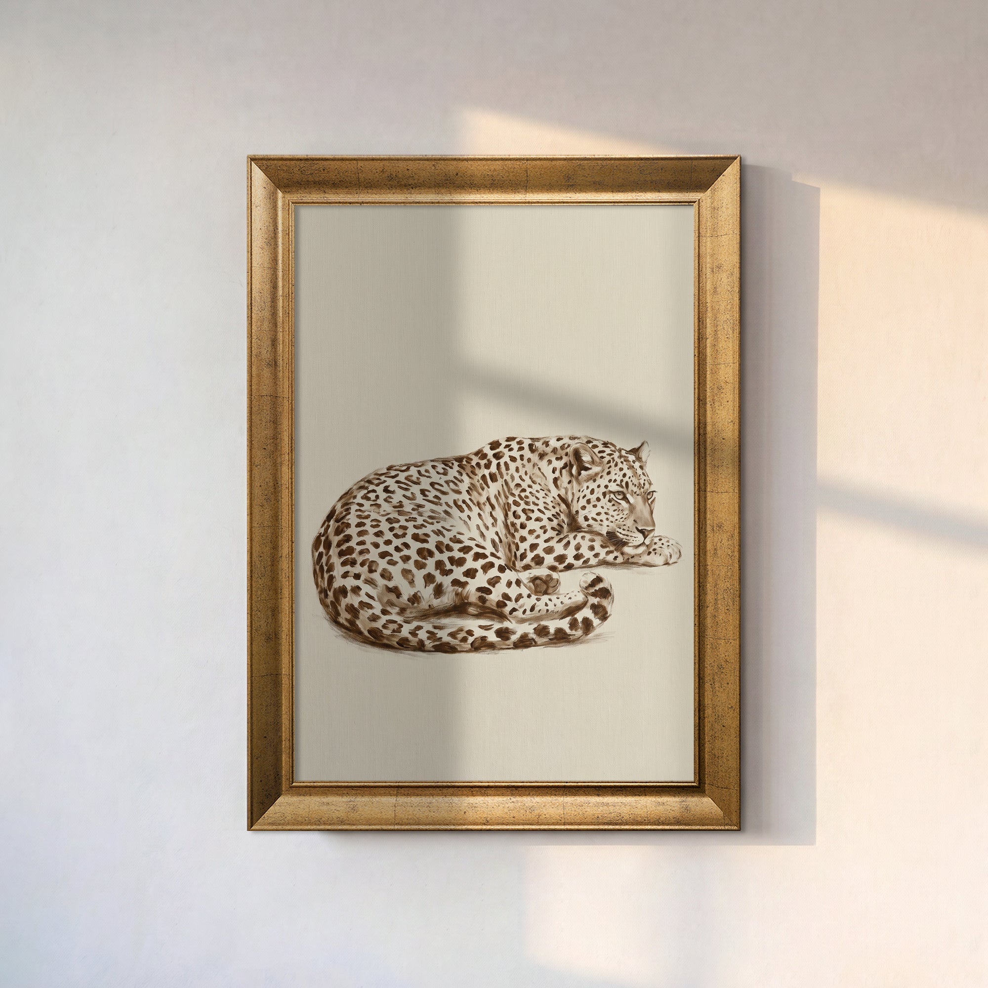 Dinlenen Leopar Kanvas Tablo – Minimalist Yaban Hayatı Dekoratif Duvar Tablosu