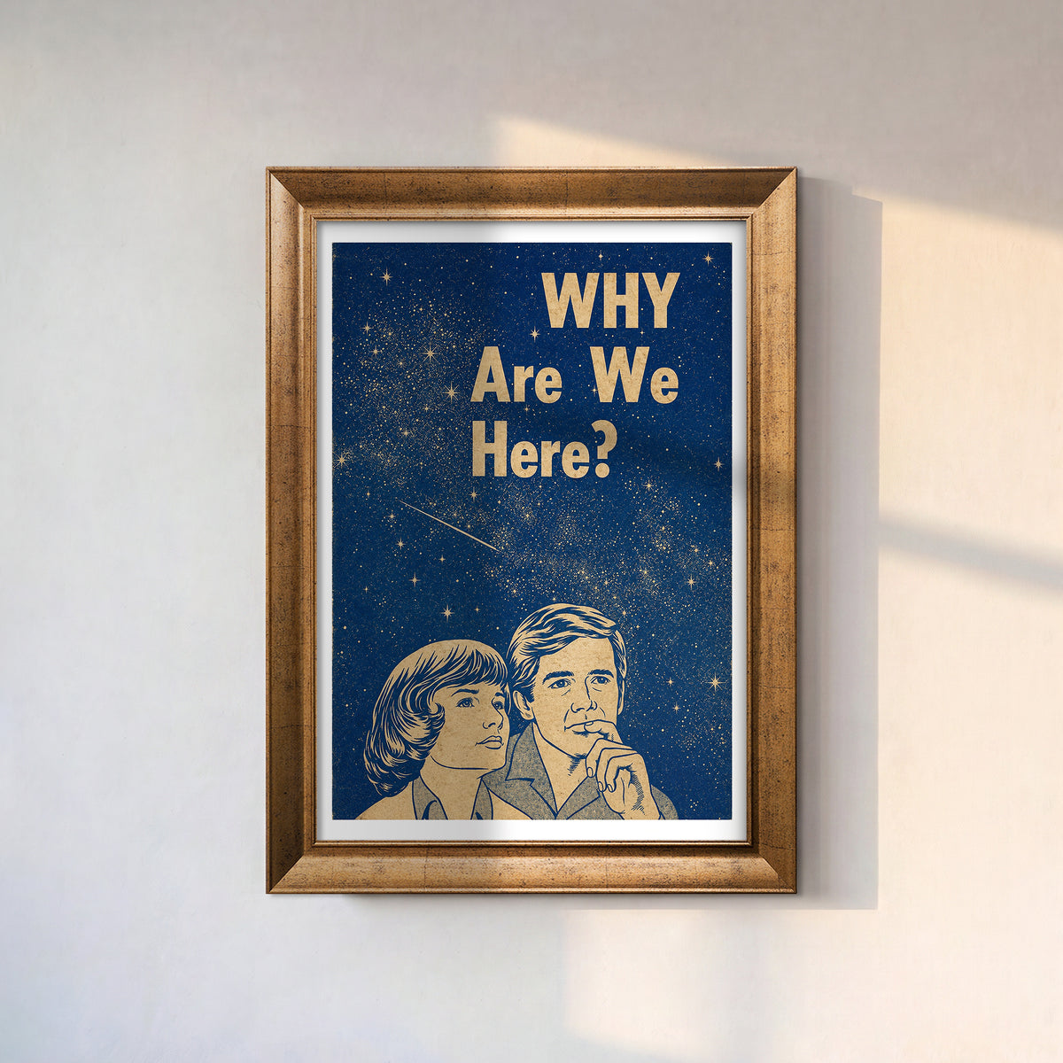 Why Are We Here Kanvas Tablo – Retro Uzay Temalı Tipografik Duvar Sanatı