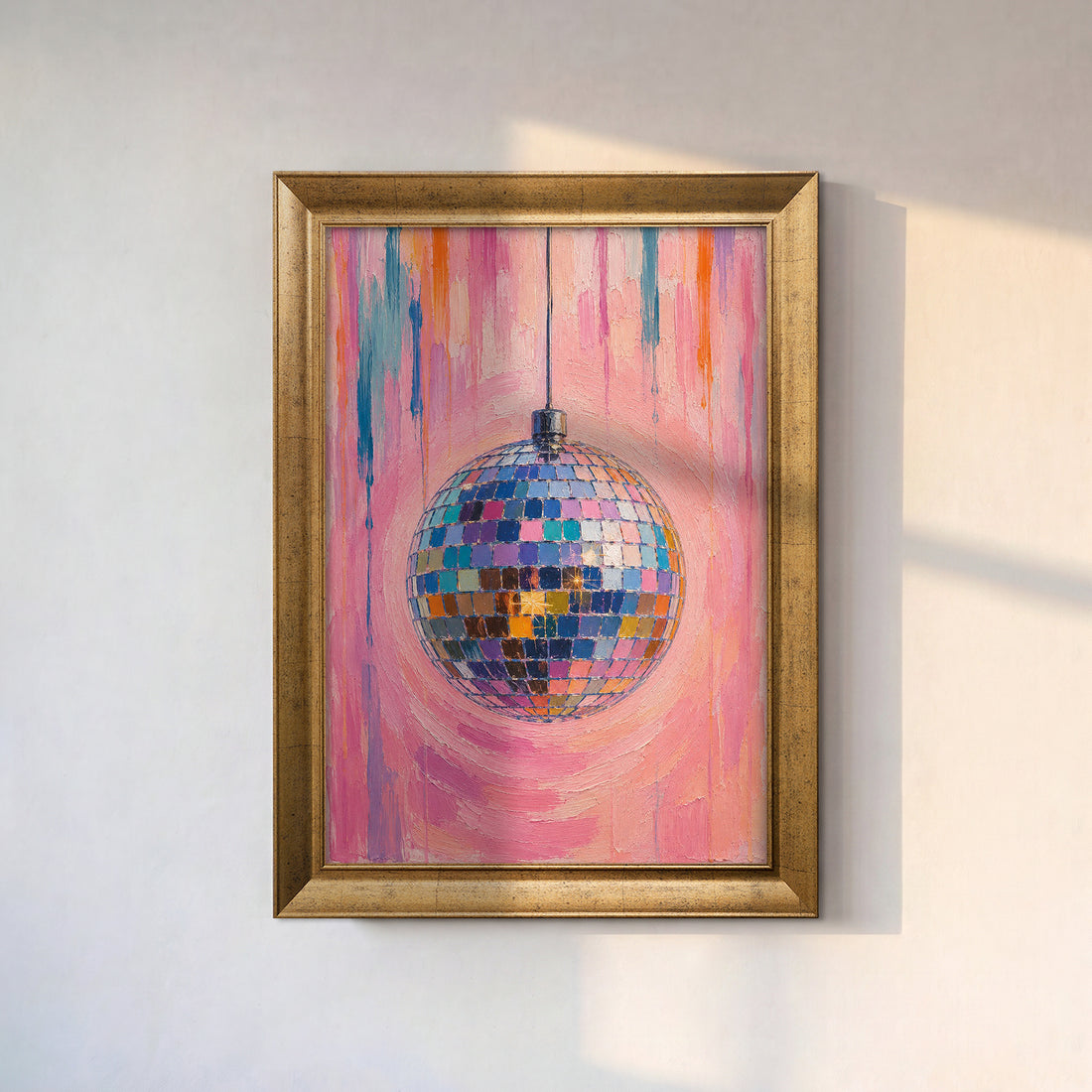 Pembe Disko Topu Kanvas Tablo – Renkli Retro Dekoratif Duvar Tablosu
