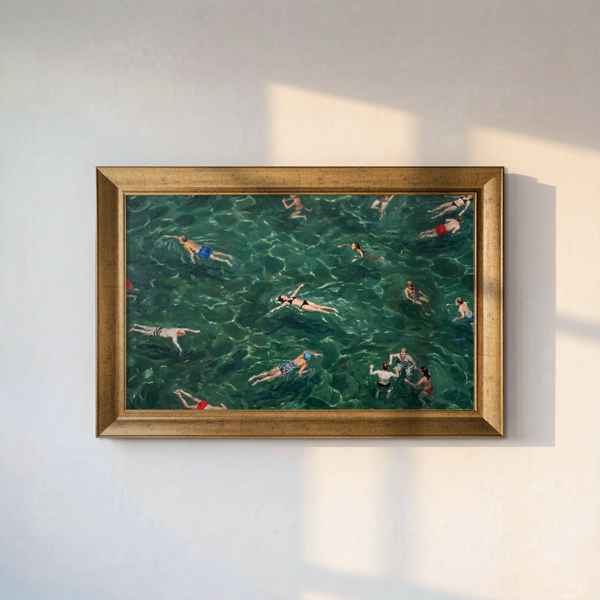 Denizde Yüzen İnsanlar Kanvas Tablo | Modern Deniz Manzarası Duvar Dekoru | Yaz Temalı Sanat Eseri