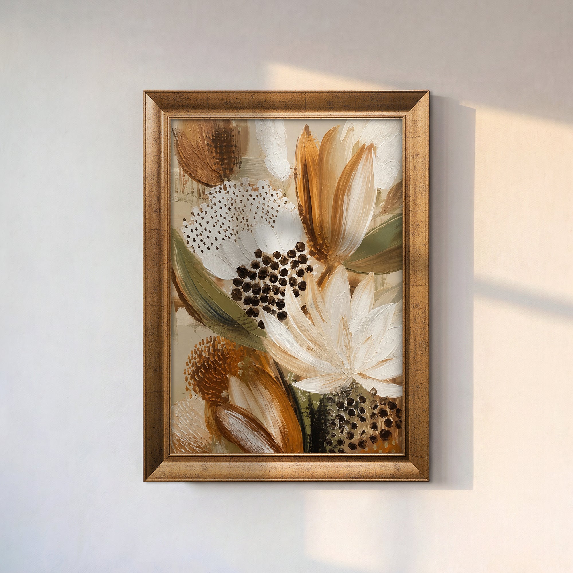 Toprak Tonlarında Soyut Çiçekler – Modern Floral Kompozisyon Kanvas Tablo