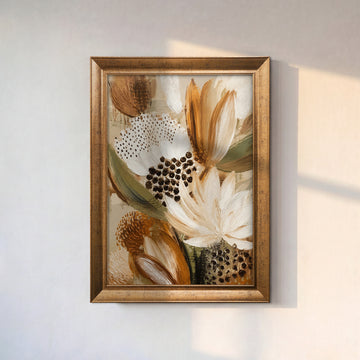 Toprak Tonlarında Soyut Çiçekler – Modern Floral Kompozisyon Kanvas Tablo