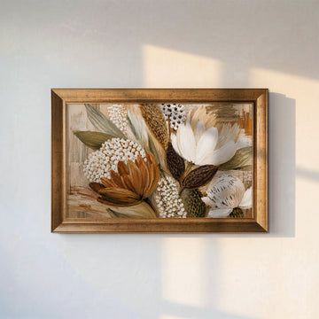 Doğal Tonlarda Soyut Çiçekler – Modern Floral Kanvas Tablo