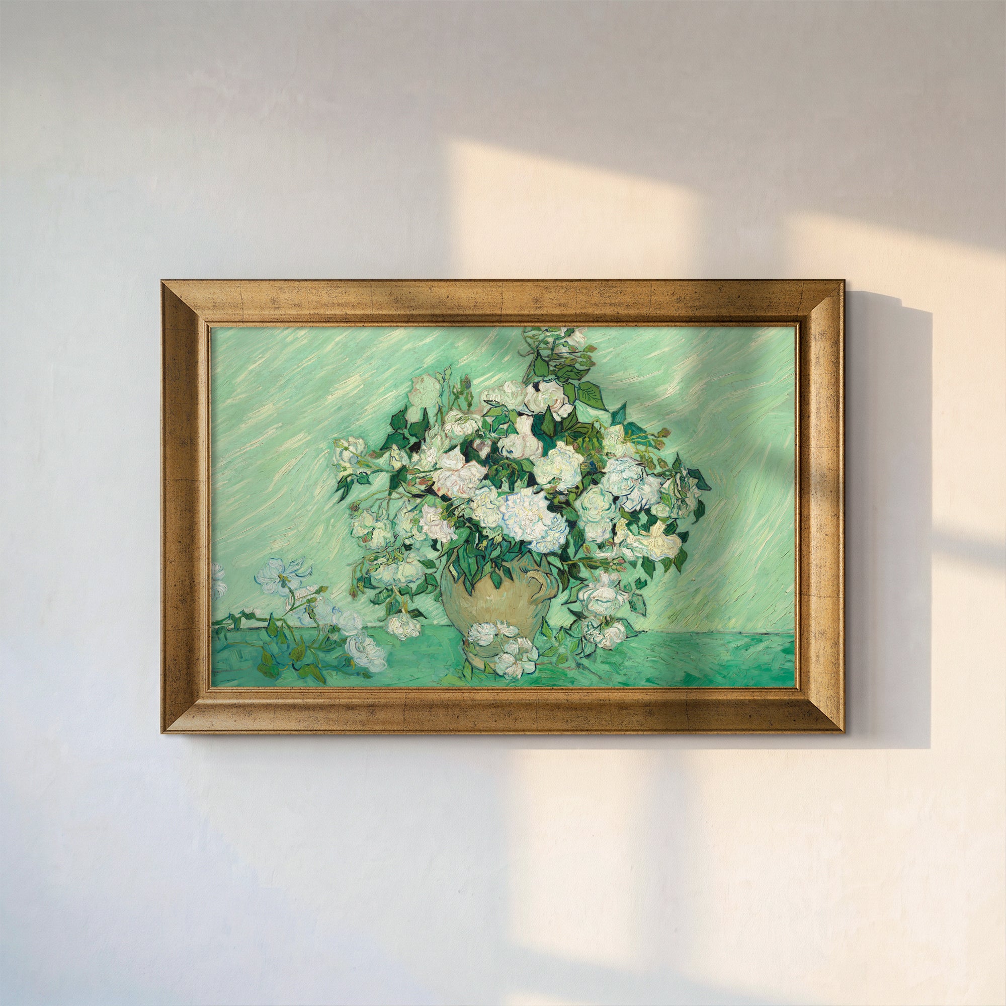 Vazoda Beyaz Çiçekler Tablosu | Van Gogh Tarzı Floral Kanvas Duvar Dekoru