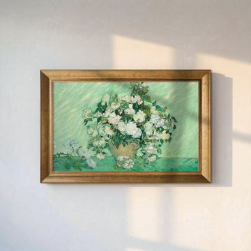 Vazoda Beyaz Çiçekler Tablosu | Van Gogh Tarzı Floral Kanvas Duvar Dekoru
