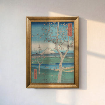 Fuji Dağı ve Sakura Ağaçları Poster – Japon Sanatı Temalı Vintage Duvar Posteri