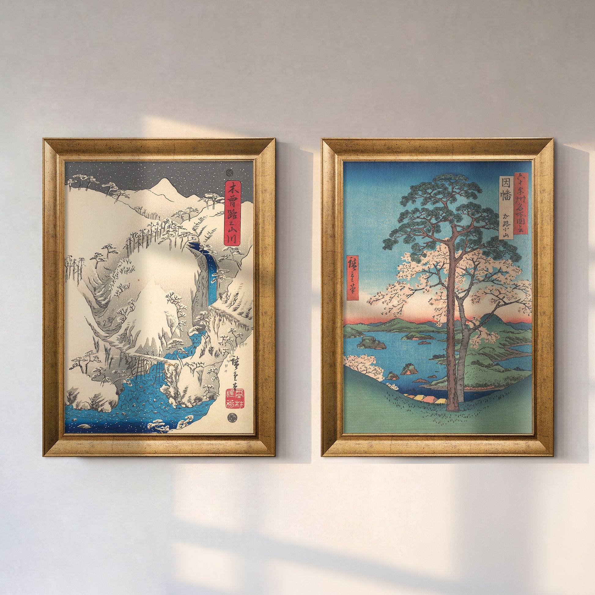 Utagawa Hiroshige Japon Manzaraları İkili Kanvas Tablo Seti