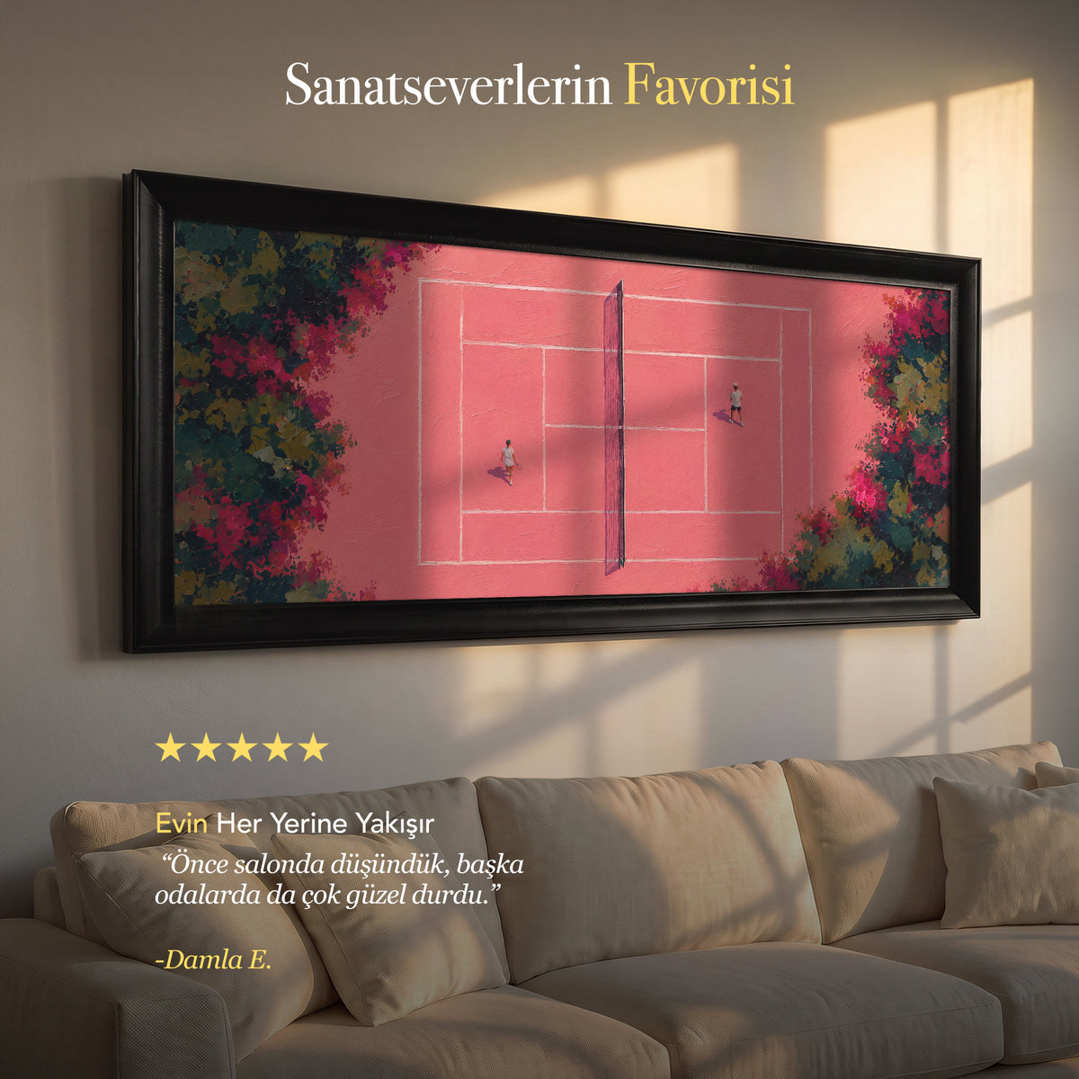 Pembe Tenis Kortu – Büyük Panoramik Kanvas Tablo