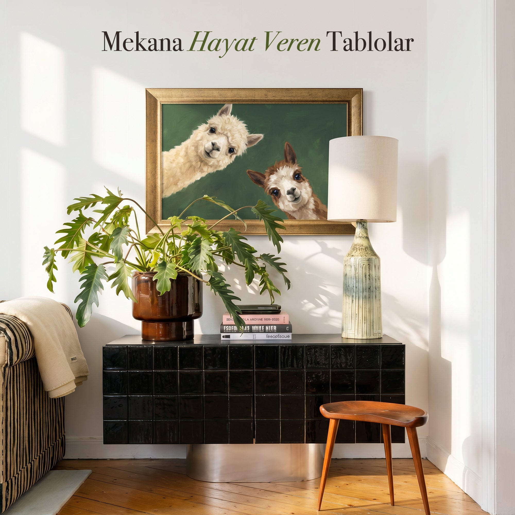 "Meraklı İki Alpaka" Kanvas Tablo