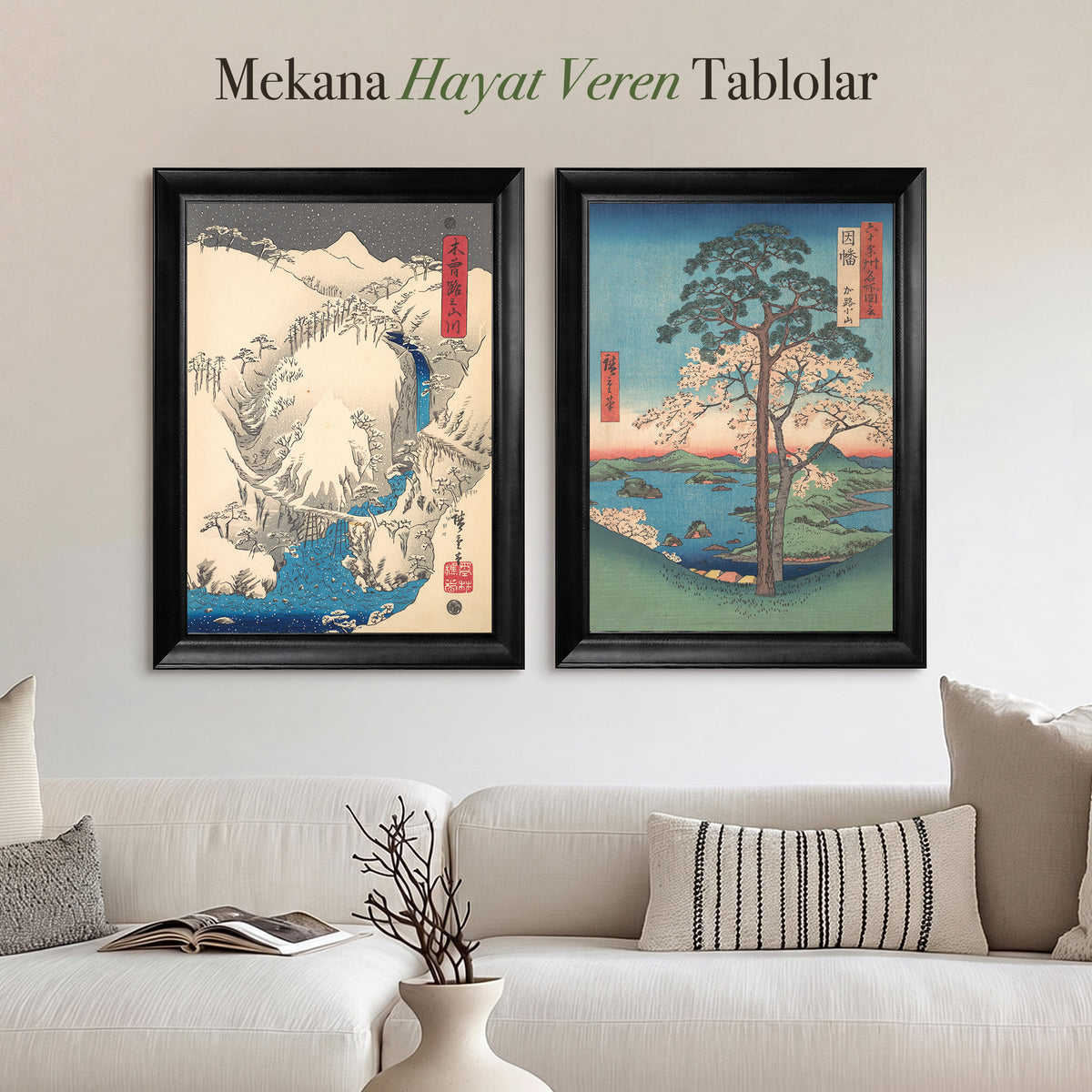 Utagawa Hiroshige Japon Manzaraları İkili Kanvas Tablo Seti – Ukiyo-e Dağ ve Doğa Serisi