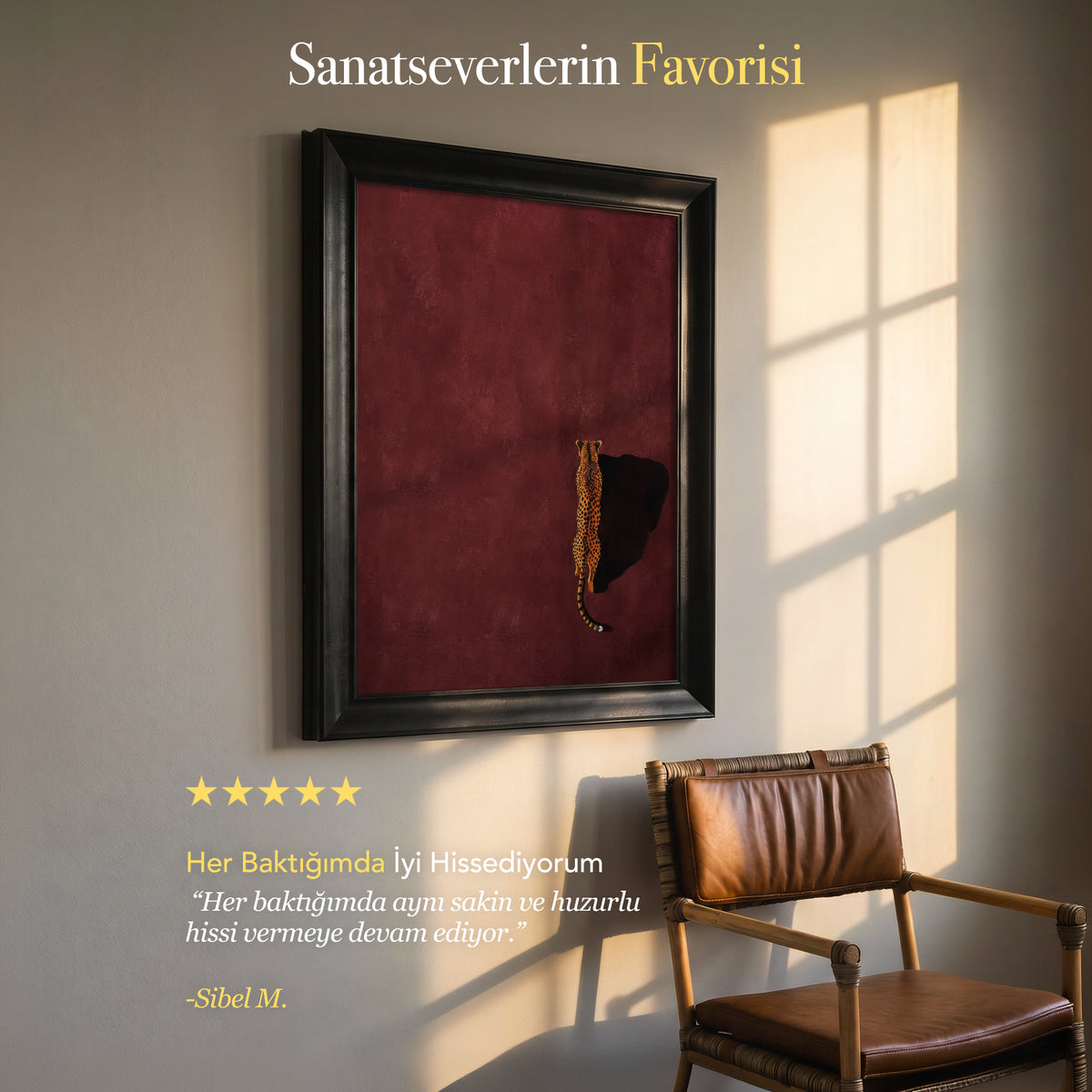 Bordo Zeminde Leopar Kanvas Tablo – Minimal Safari Dekoratif Duvar Tablosu