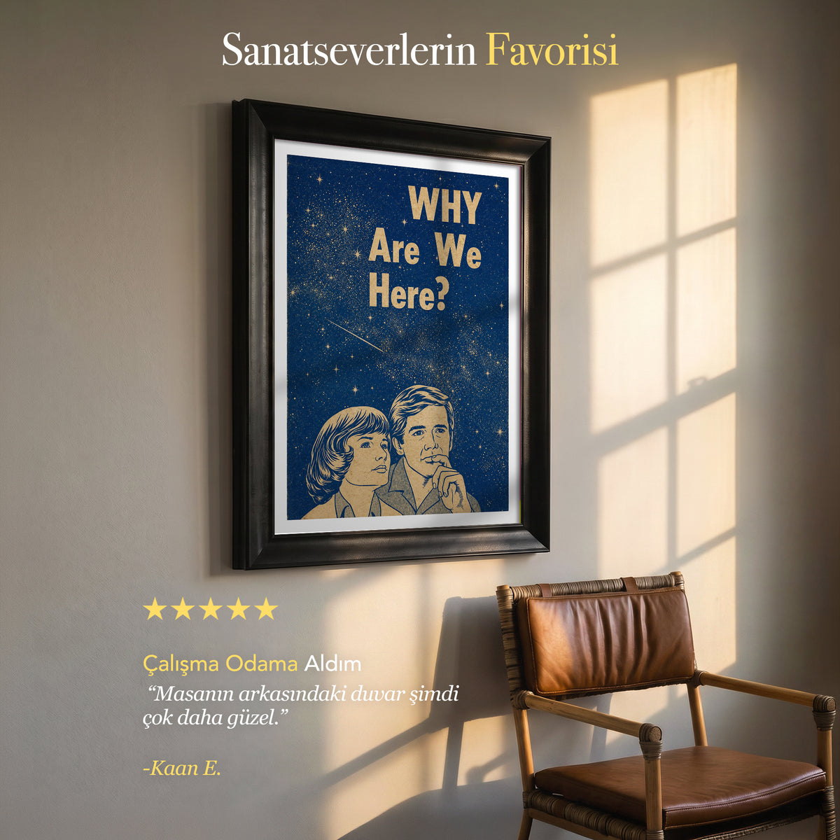 Why Are We Here Kanvas Tablo – Retro Uzay Temalı Tipografik Duvar Sanatı