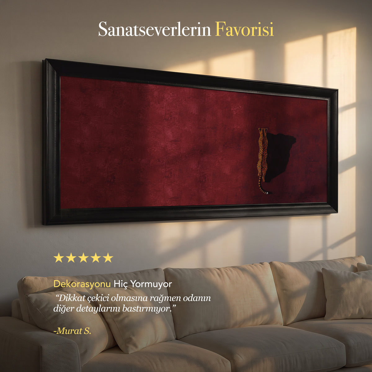 Bordo Zeminde Leopar – Büyük Panoramik Kanvas Tablo