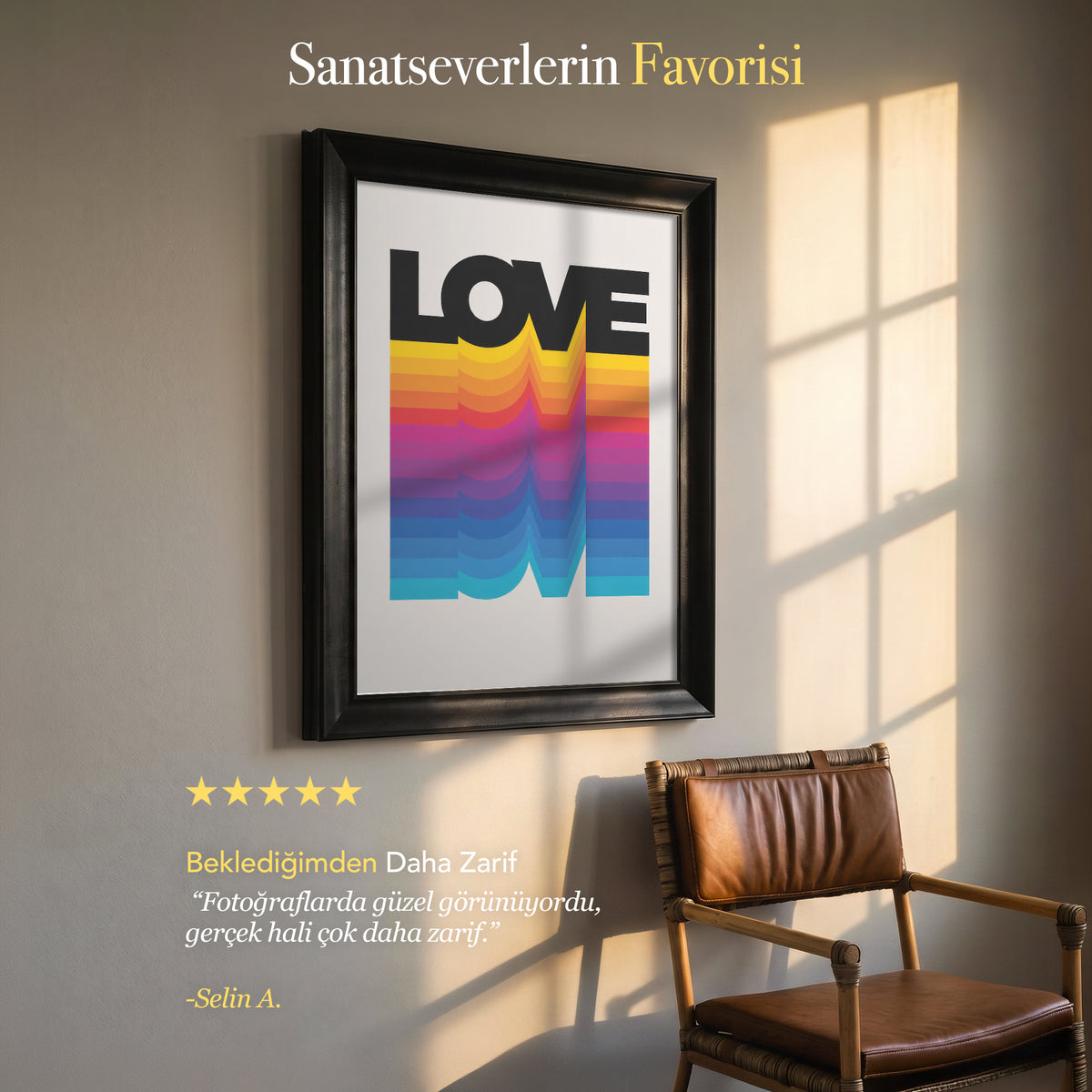 Love Rainbow Kanvas Tablo – Renkli Retro Tipografik Duvar Sanatı