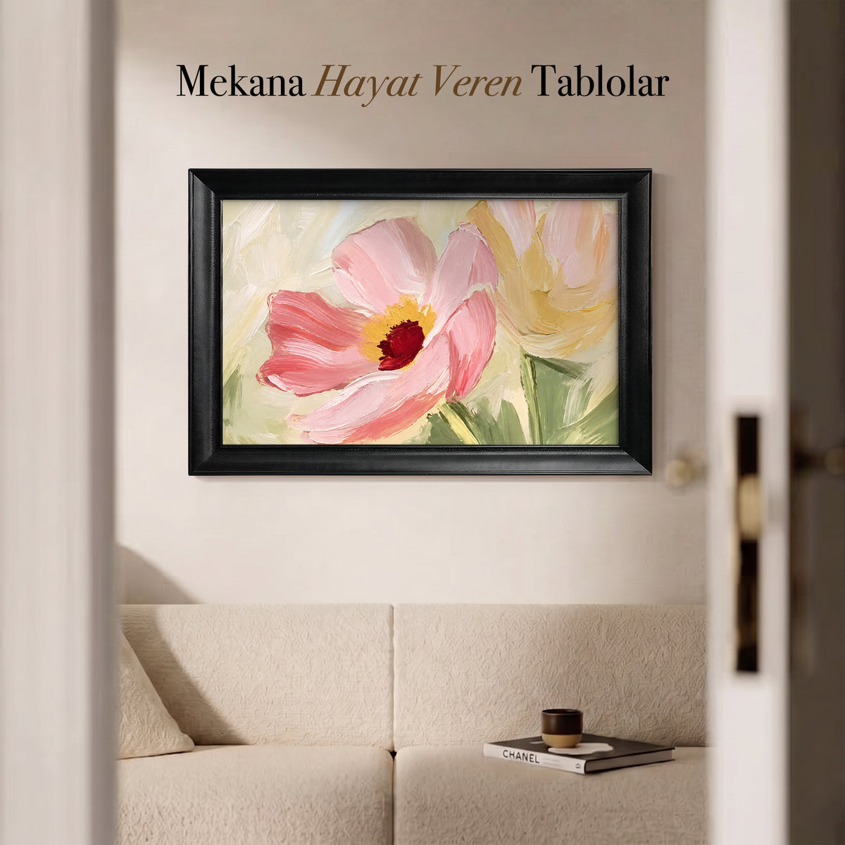 Pembe Çiçekler Kanvas Tablo – Pastel Yağlı Boya Çiçek Duvar Sanatı