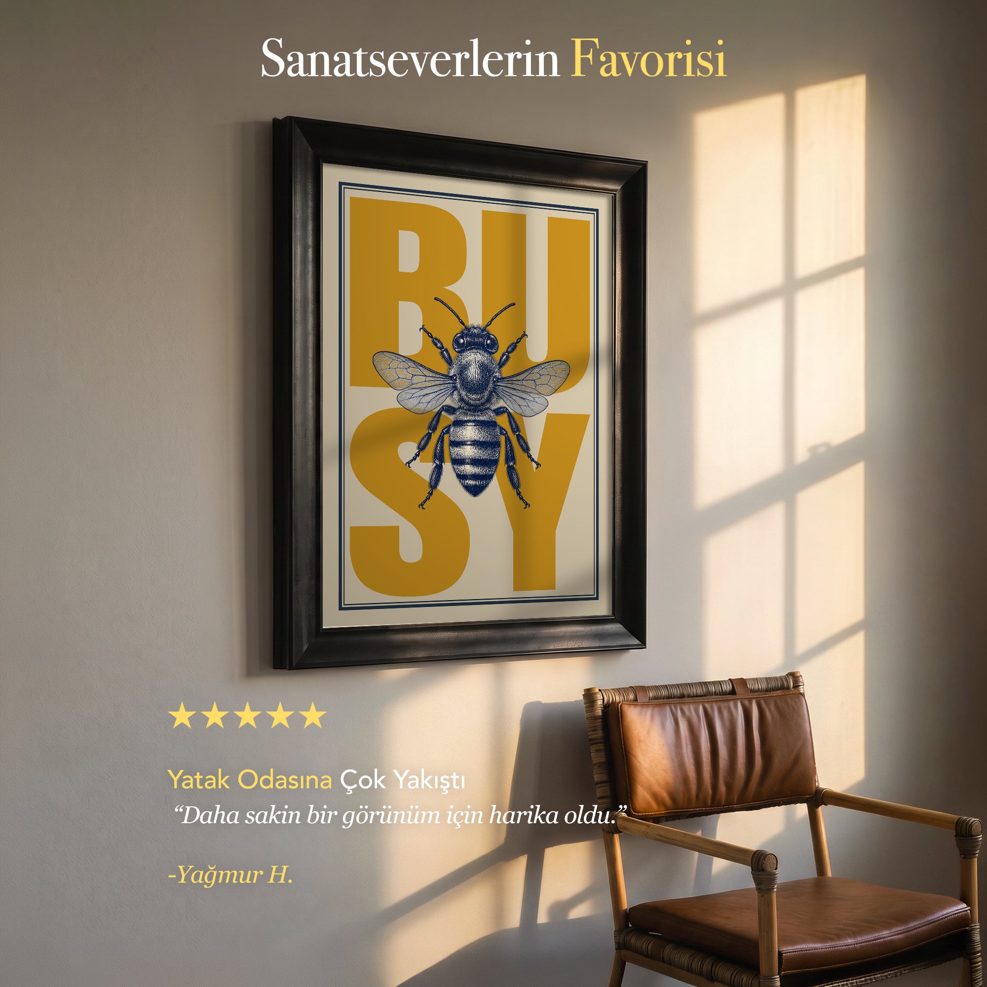 Busy Bee Kanvas Tablo – Arı Figürlü Retro Tipografik Duvar Sanatı
