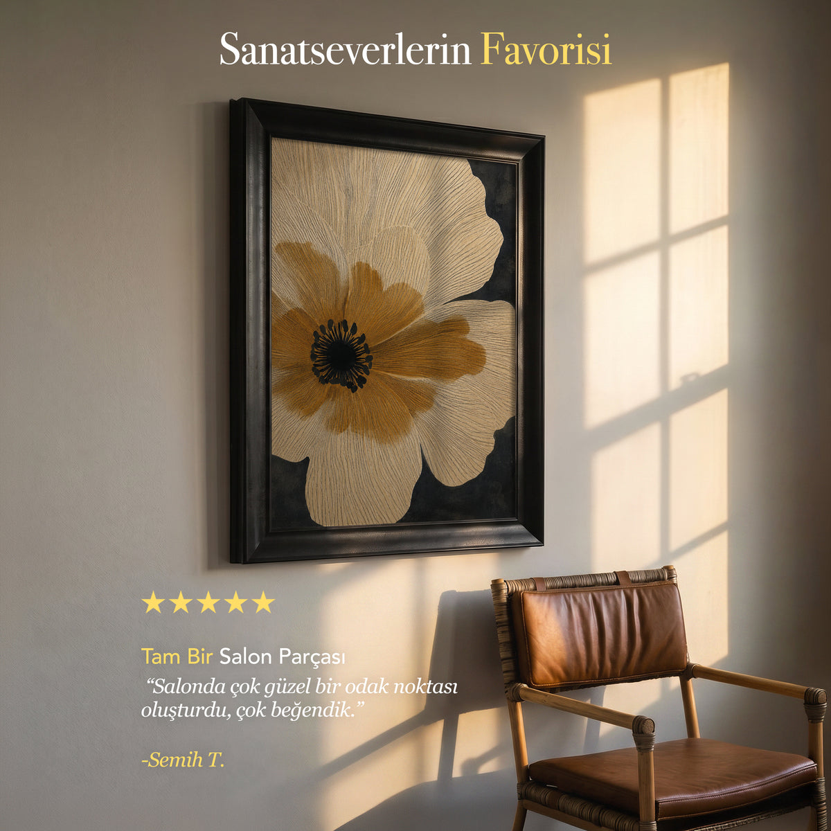 Gold Çiçek Detayı – Modern Botanik Kanvas Tablo