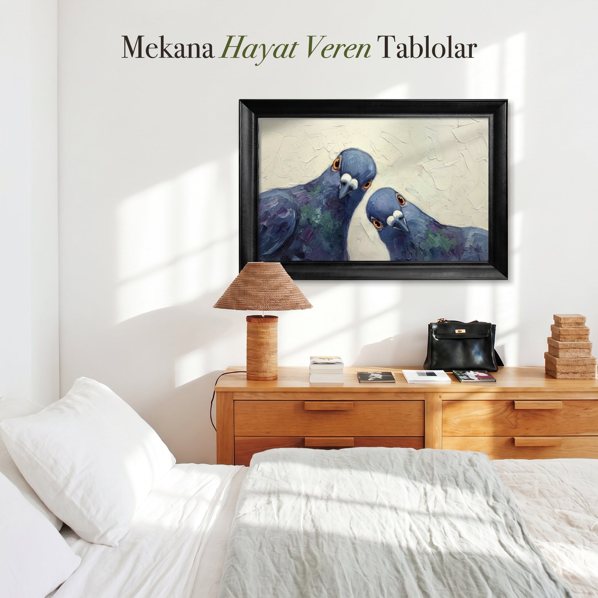 "Meraklı Güvercinler" Kanvas Tablo