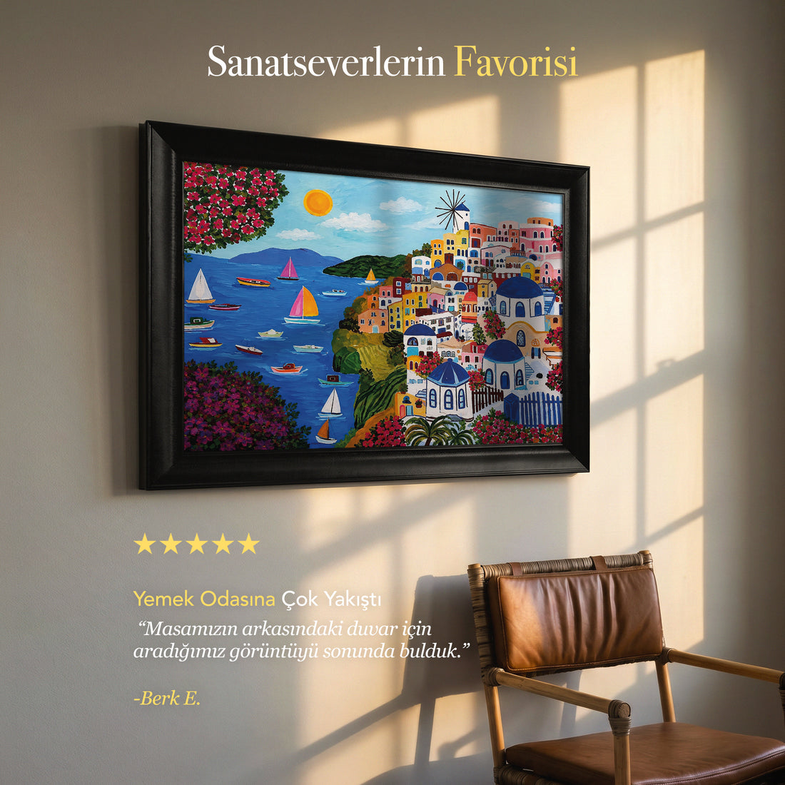 Santorini Sahil Manzarası – Renkli Kanvas Tablo