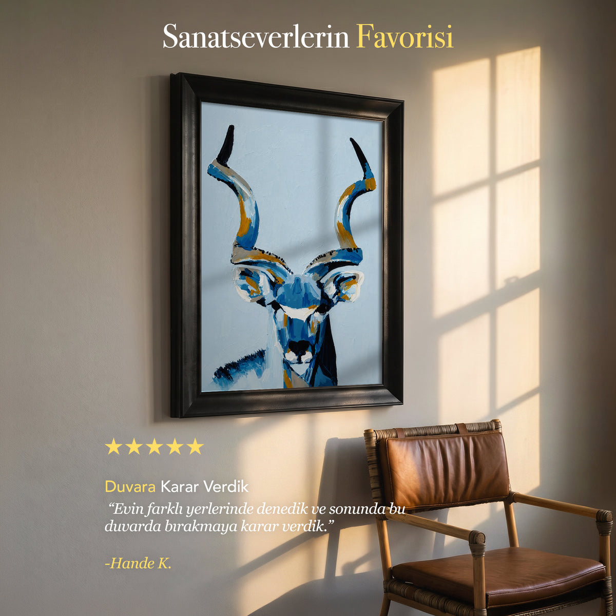 Mavi Antilop Portresi – Modern Hayvan Figürlü Kanvas Tablo