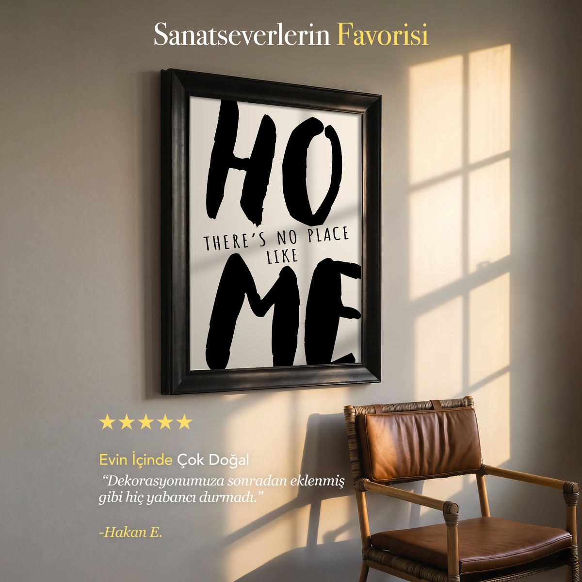 There’s No Place Like Home Kanvas Tablo – Siyah Beyaz Tipografik Duvar Sanatı