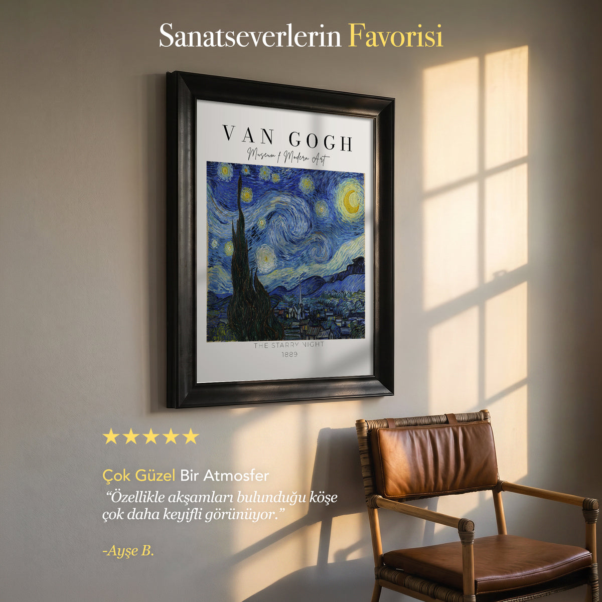 Vincent van Gogh – Yıldızlı Gece (1889) | Çerçeveli Kanvas Tablo