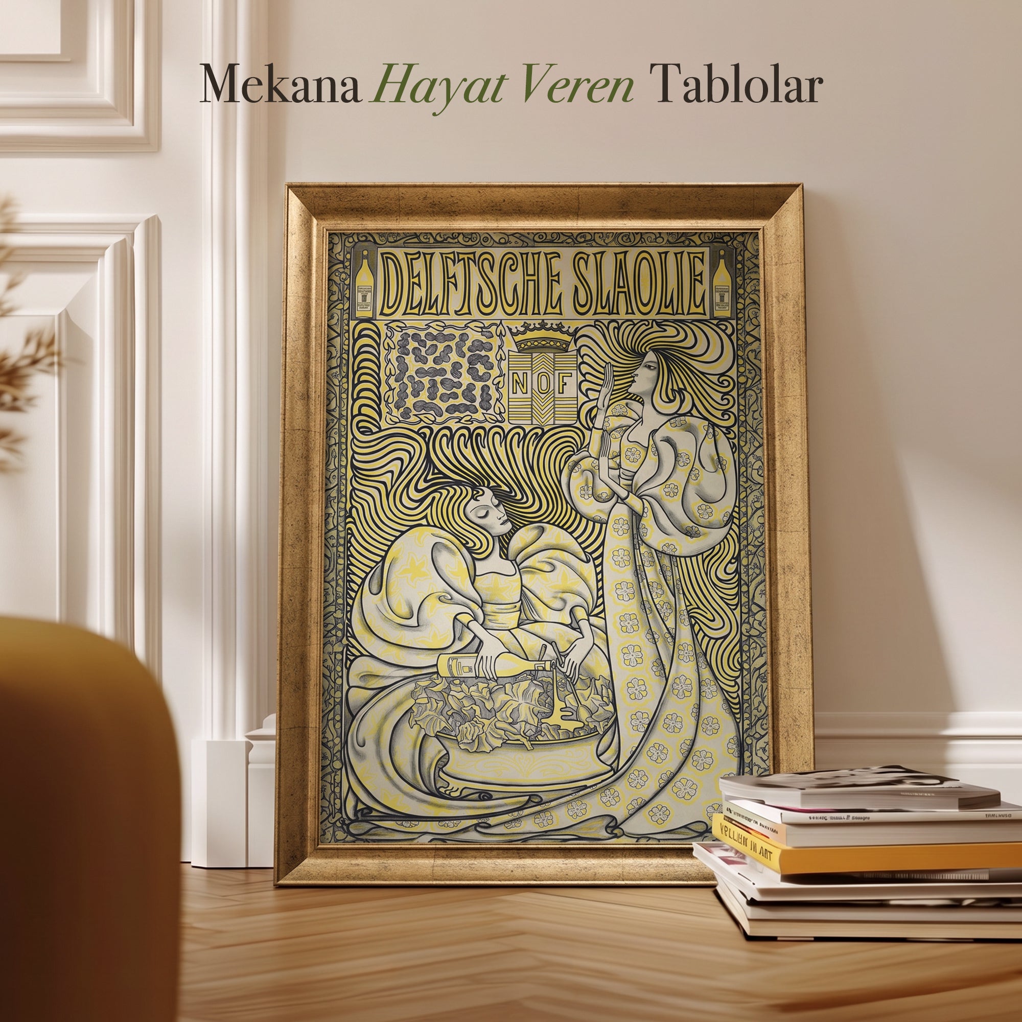 Deutsche Slivovitz Vintage Poster – Art Nouveau Kadın Figürlü Dekoratif Duvar Posteri