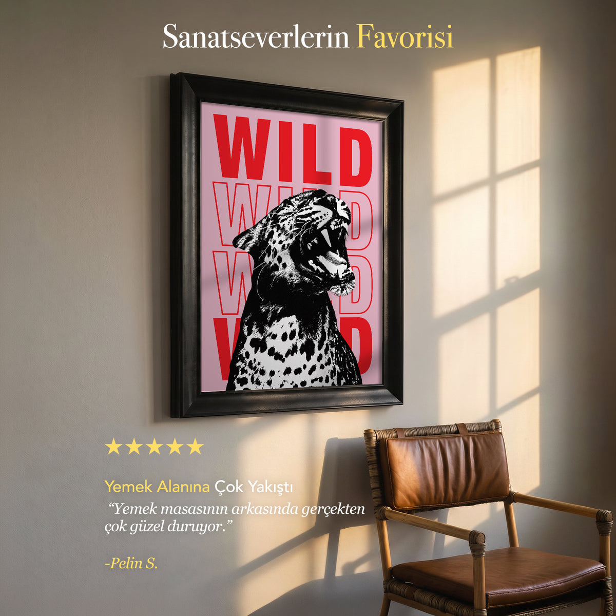 WILD Leopar Kanvas Tablo – Pembe Kırmızı Pop Art Duvar Sanatı