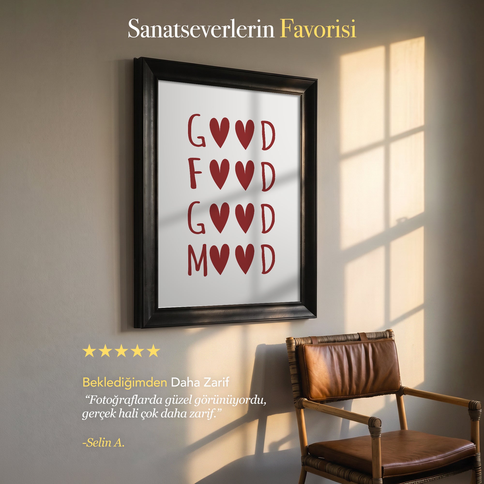 Good Food Good Mood Kanvas Tablo – Kalp Detaylı Tipografik Duvar Sanatı