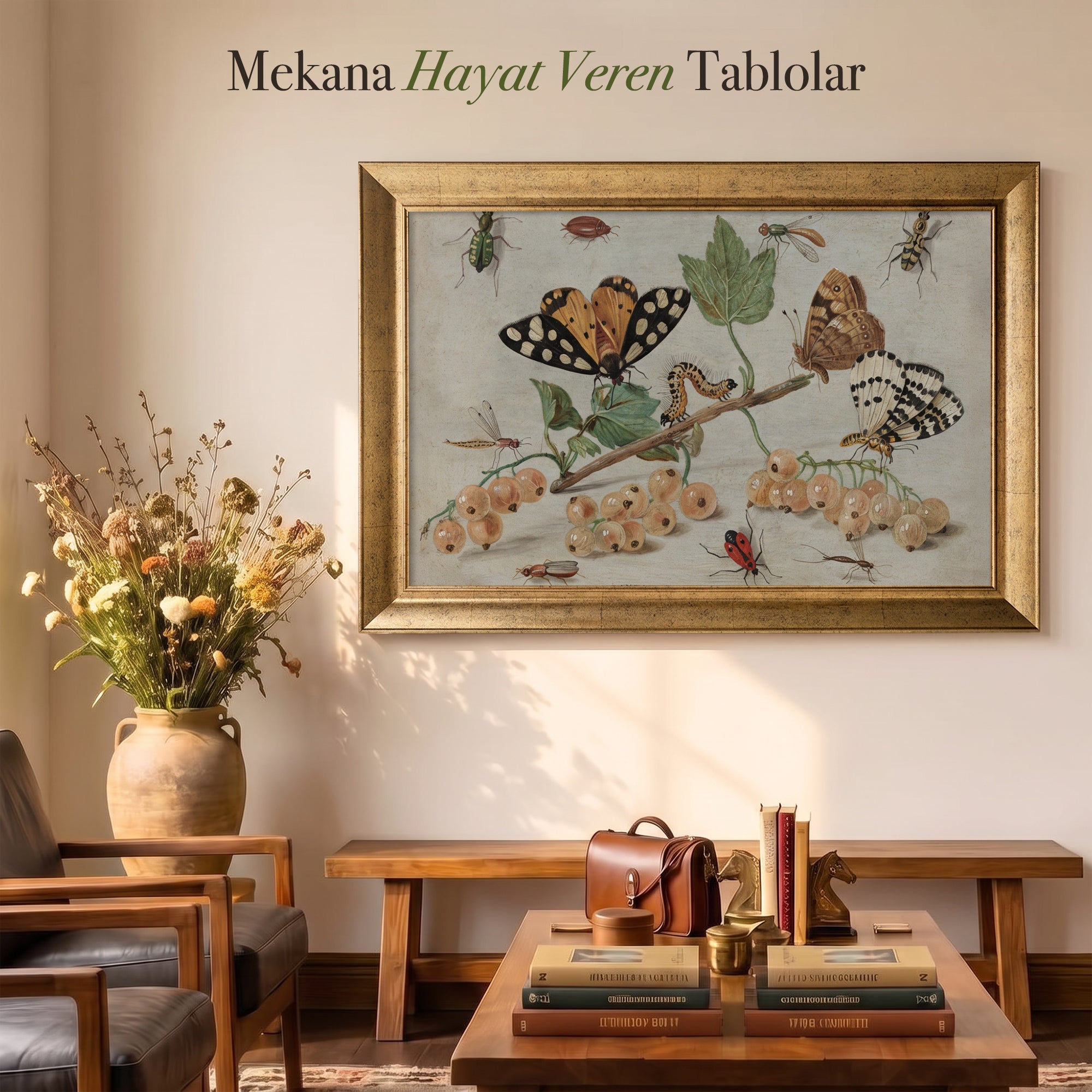 Kelebekler ve Böcekler Poster – Vintage Doğa İllüstrasyonlu Dekoratif Duvar Posteri