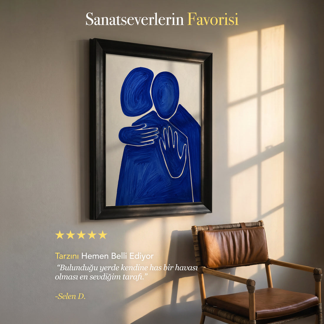 Mavi Sarılma Figürü – Minimal Soyut Kanvas Tablo