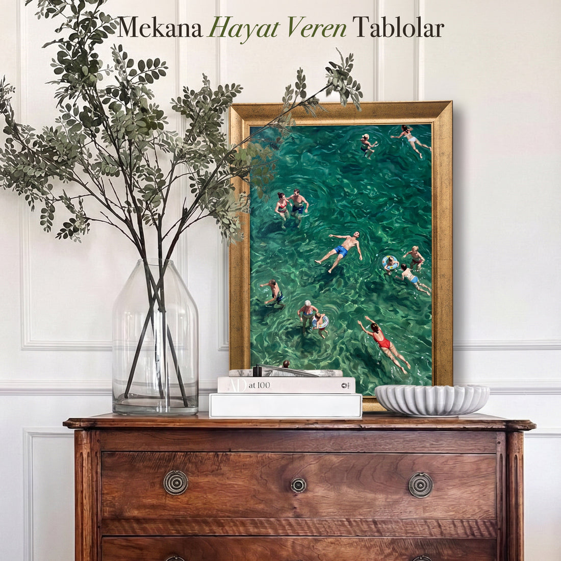 Denizde Yüzen İnsanlar Kanvas Tablo | Modern Yaz Temalı Duvar Dekoru | Okyanus ve Tatil Sanatı