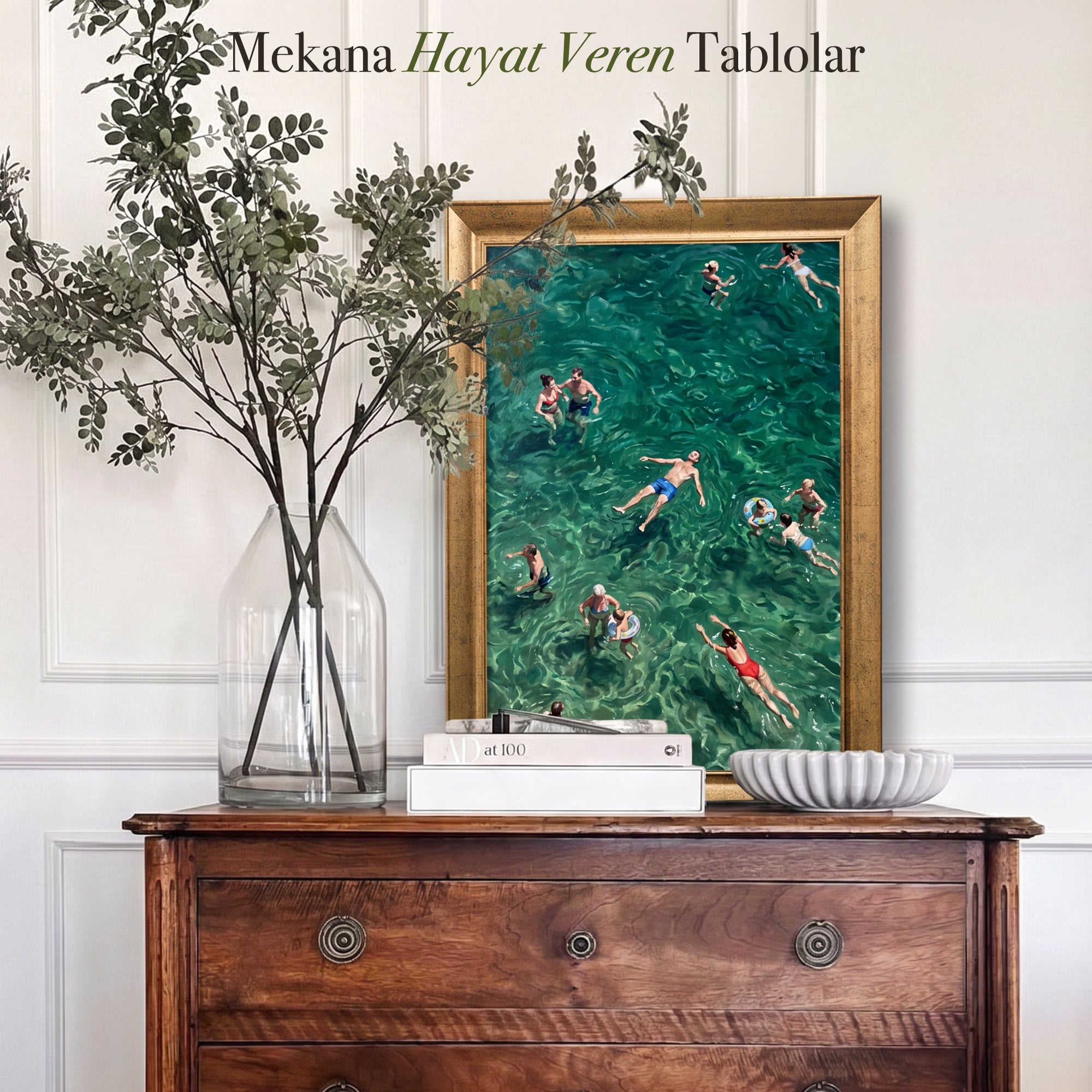 Denizde Yüzen İnsanlar Kanvas Tablo | Modern Yaz Temalı Duvar Dekoru | Okyanus ve Tatil Sanatı